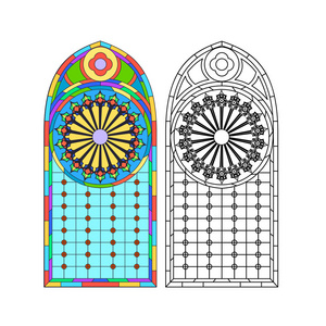 老式相框. 教堂彩色玻璃窗.照片