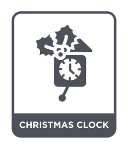 时尚设计风格的圣诞钟图标。 圣诞节时钟图标隔离在白色背景上。 圣诞时钟矢量图标简单现代平面符号。