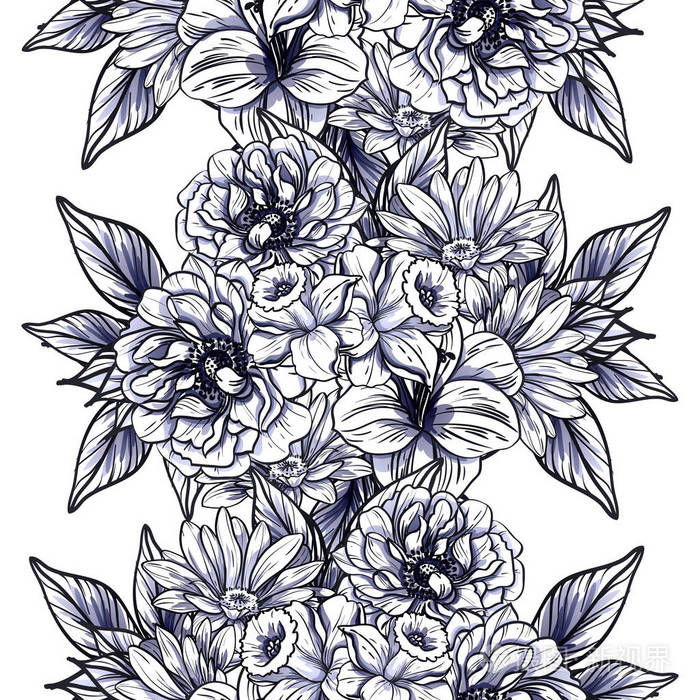 黑白花元素.插画-正版商用图片168c00-摄图新视界