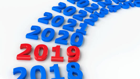 2019年的未来在圆圈中代表了2019年的三维绘制三维插图