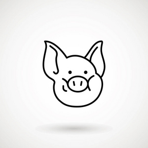 猪线图标。 标志小猪脸与微笑的轮廓风格。 卡通猪头图标微笑。 中国新年2019生肖。 中国传统设计装饰图示