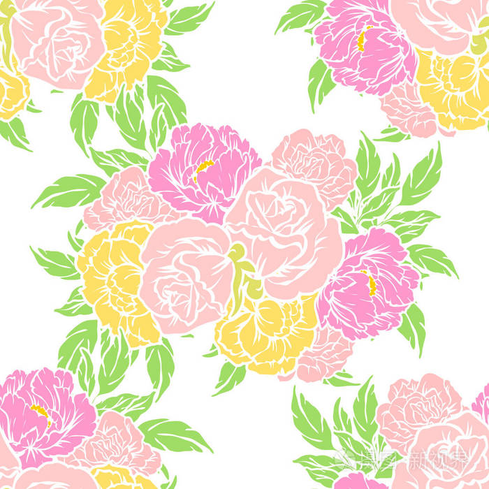 无缝复古风格明亮的花朵图案. 色彩中的花卉元素