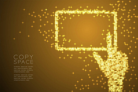 抽象闪亮的星星图案,手触摸屏,平板形状,概念设计,金色插图,棕色梯度