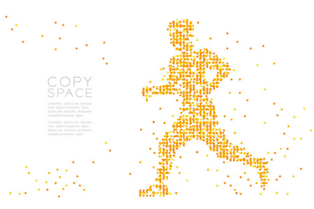 抽象几何圆点图案人跑步造型运动概念设计橙色插图与白色背景分离，复制空间矢量EPS10