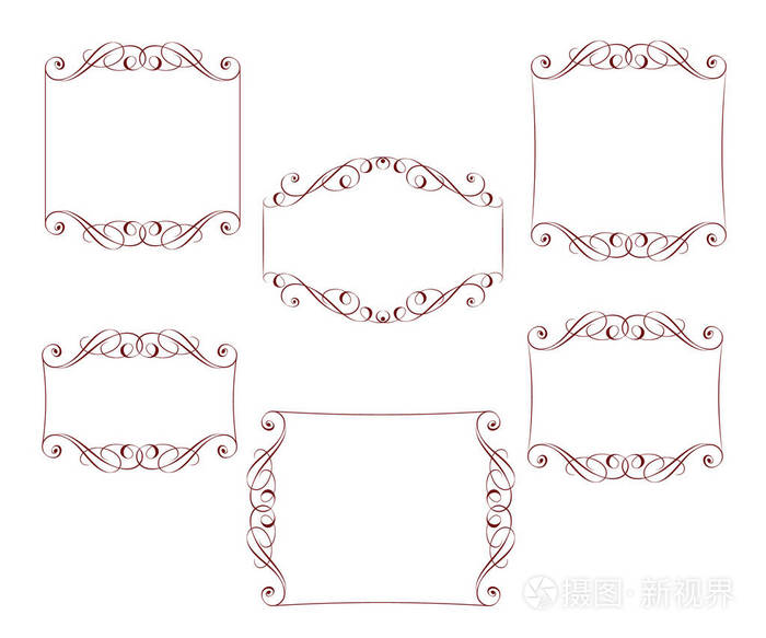 一套优雅的复古框架。矢量插图。