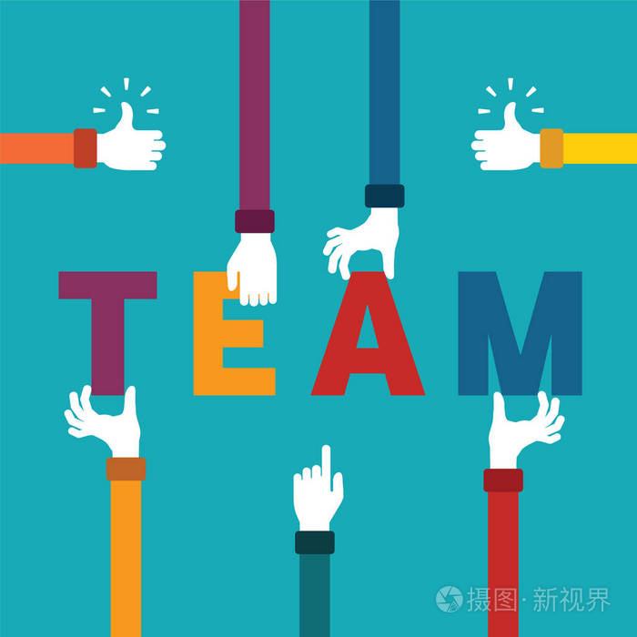 用字母和人手进行创造性团队合作的矢量概念插画-正版商用图片168l49