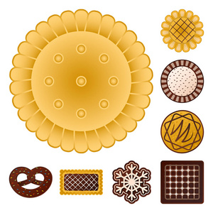 饼干和烘烤符号的孤立对象。库存饼干和巧克力矢量图标集