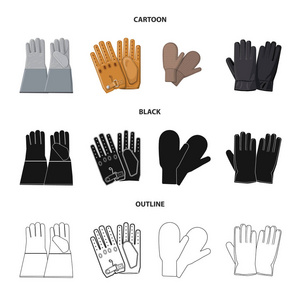 手套和冬季图标的矢量设计。网络手套和设备库存符号的收集