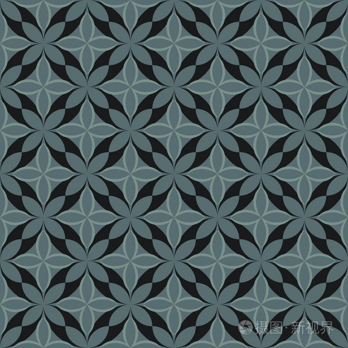 基于阿拉伯装饰的具有抽象花卉元素的无缝几何图案.