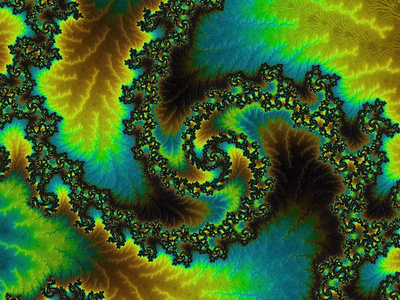 绿色黄色螺旋绿色,蓝色和黄色抽象螺旋纹理分形,三维渲染海报,设计和