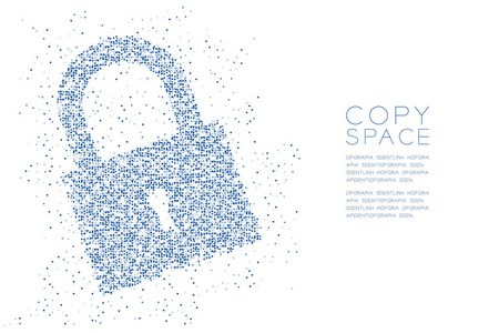 抽象几何圆点图案锁形，安全隐私概念设计蓝色插图隔离在白色背景与复制空间，矢量EPS10
