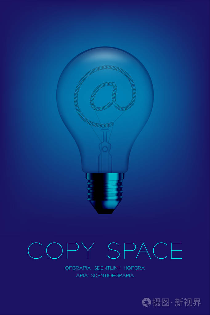 白炽灯泡关闭设置在标志，电子邮件概念设计插图孤立发光在蓝色渐变背景