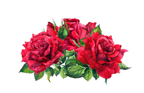 红玫瑰花束.水彩素描, 结婚卡照片