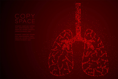 摘要几何圆点图案肺部形状，医学器官概念设计插图隔离在红色渐变背景与复制空间，矢量EPS10