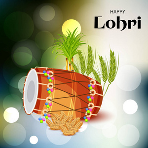 旁遮普节快乐Lohri节日模板背景的矢量插图。