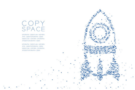 抽象几何多边形方框和三角形图案卡通火箭飞船形状空间探索概念设计蓝色插图白色背景与复制空间矢量EPS10