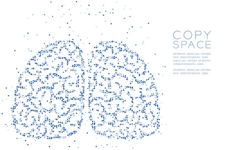 抽象几何圆点像素点图案脑前视图形状创意科学概念设计蓝色插图白色背景与复制空间矢量EPS10