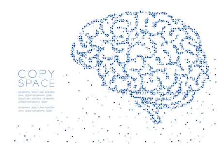 抽象几何方块盒像素图案大脑侧视形状创意科学概念设计蓝色插图白色背景与复制空间矢量EPS10