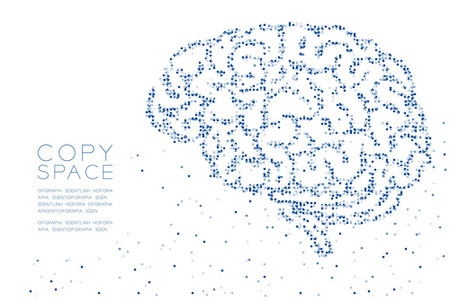抽象几何圆点像素点图案大脑侧视形状创意科学概念设计蓝色插图白色背景与复制空间矢量EPS10