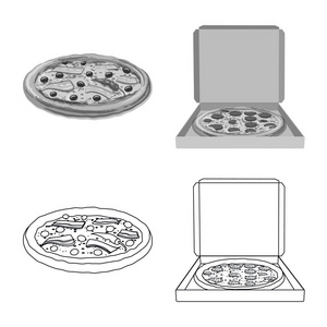 披萨和食品标志的矢量设计。 收集比萨饼和意大利矢量图标的股票。