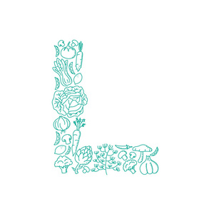 字母表蔬菜图案集字母l插图儿童手绘概念设计绿色隔离白色背景矢量EPS10
