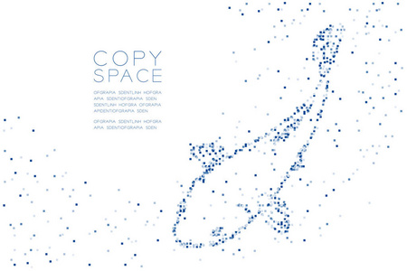 抽象几何方形盒子像素图案鲤鱼或锦鲤鱼形状水生生物概念设计蓝色插图白色背景与复制空间矢量EPS10