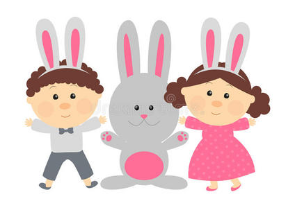 复活节兔子和可爱的孩子
