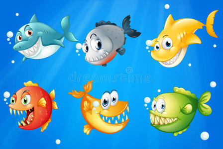 深海下的六条五彩缤纷的鱼