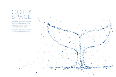 抽象几何低多边形方盒像素和三角形图案鲸尾形状水生和海洋生物概念设计白色背景与复制空间矢量EPS10