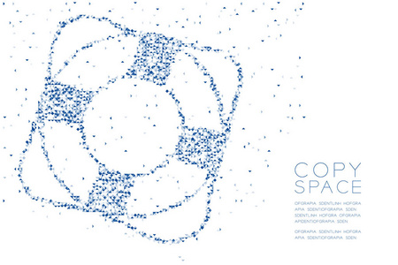 抽象几何低多边形方盒像素和三角形图案救生圈形状水生和海洋生物概念设计蓝色插图白色背景与复制空间矢量EPS10