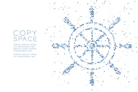 抽象几何低多边形方盒像素和三角形图案船舶方向盘形状水生生物概念设计蓝色插图白色背景与复制空间