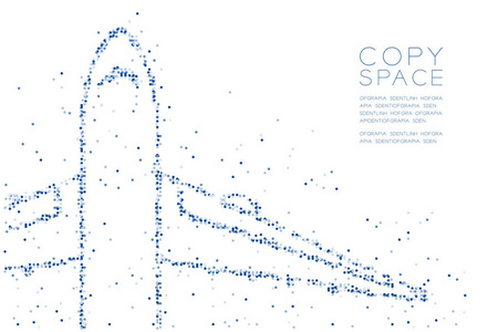 抽象几何圆点像素图案飞机形状运输概念设计蓝色插图白色背景与复制空间矢量EPS10