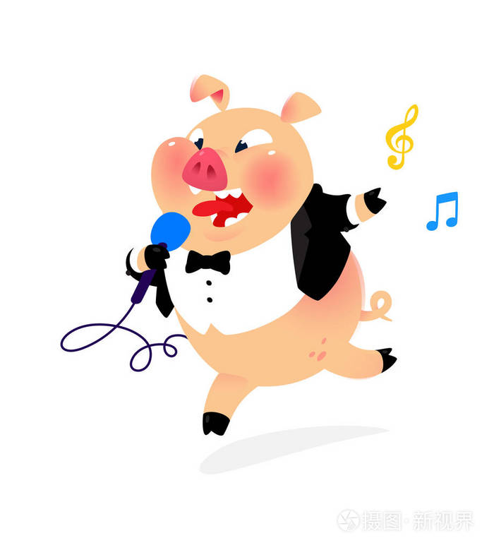 音乐俱乐部咖啡厅卡拉ok的吉祥物. 明亮的卡通形象.