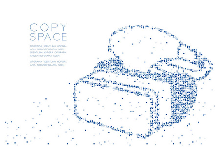 抽象几何方块盒像素图案VR耳机虚拟现实形状设计蓝色插图白色背景与复制空间矢量EPS10