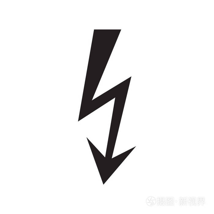 闪电图标. 电力标志. 危险. 危险. 黑白矢量插图.