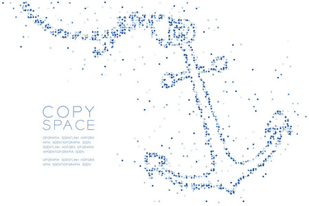抽象几何圆点像素图案锚形水生生物概念设计蓝色插图白色背景与复制空间矢量EPS10