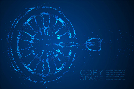 抽象几何圆点像素图案飞镖游戏形状商业成功概念设计蓝色插图隔离蓝色梯度背景与复制空间矢量EPS10