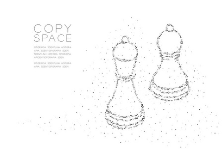 抽象几何圆点像素图案国际象棋主教和典当形状商业策略概念设计黑色插图白色背景与复制空间矢量EPS10
