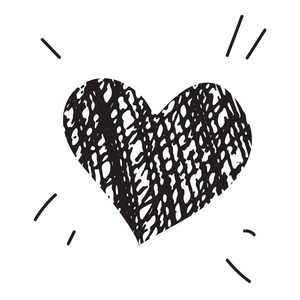 涂鸦心脏图标孤立在白色背景上。 手绘草图爱情符号或结婚标志矢量图