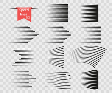 超级简单漫画集矢量不同选项的简单水平线的速度, 运动, 黑色, 图案.