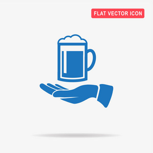 啤酒和手图标。 矢量概念图设计。