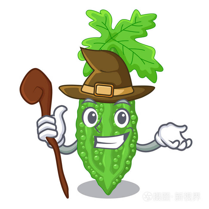 女巫苦瓜人物蔬菜新鲜矢量插图