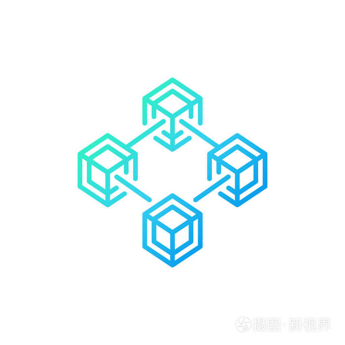 矢量区块链技术蓝线概念图标