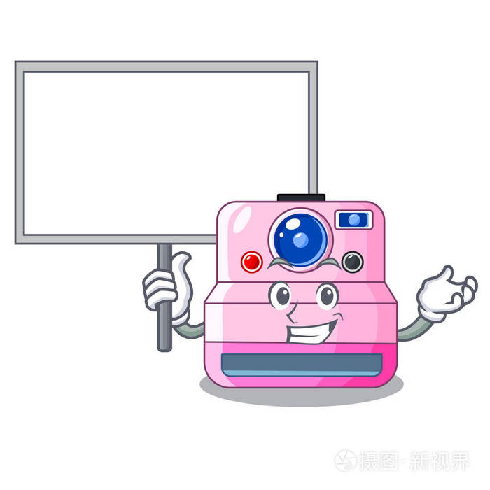 将可爱的复古即时相机放在卡通矢量插图上