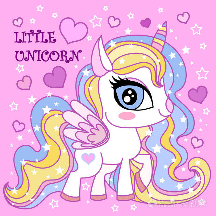 可爱的白色卡瓦独角兽粉红色背景. 用于设计印刷海报等. 向量