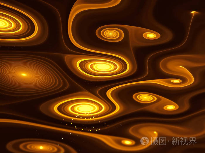 抽象的金色图案与gnarled螺旋计算机生成的图像.