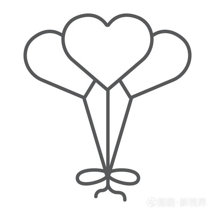 装饰和庆祝, 爱气球标志, 矢量图形, 在白色背景的线性图案插画-正版