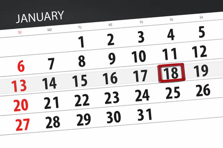 日历规划师2019年1月截止日期18日星期五