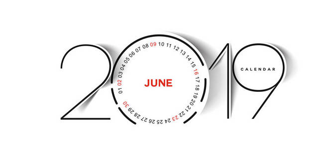 新年快乐2019年6月日历新年假期设计元素为假日卡日历横幅海报装饰矢量插图背景。