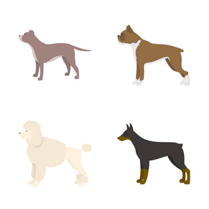 矢量插图可爱和小狗图标。收集可爱和动物股票符号的网络